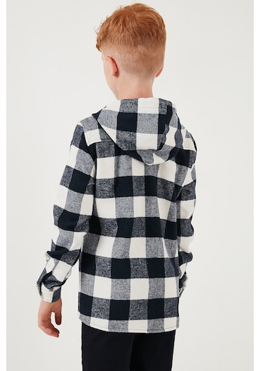 Lela Kapüşonlu Çift Cepli Ekoseli Oduncu Erkek Çocuk Gömlek Cf25W81787 Lacivert