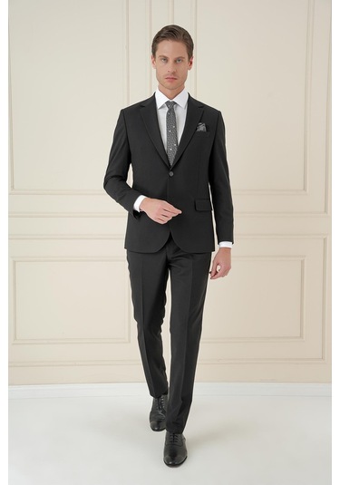 Efor Tk 2021 Slim Fit Klasik Mono Yaka Klasik Siyah Takım Elbise Siyah