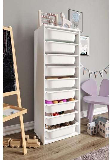 %100 Mdf - Xl Mono 9 Sepetli Oyuncak Dolabı Beyaz