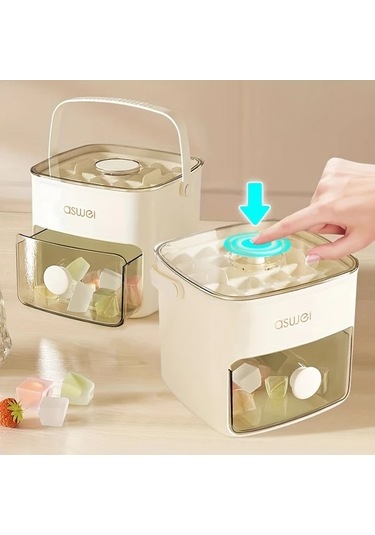 Dream011 Beyaz 1 Adet Buzdolabı Dondurucu Çift Katmanlı Buz Yapıcı 48 Buz Küpü Kapasiteli Buz Kutusu