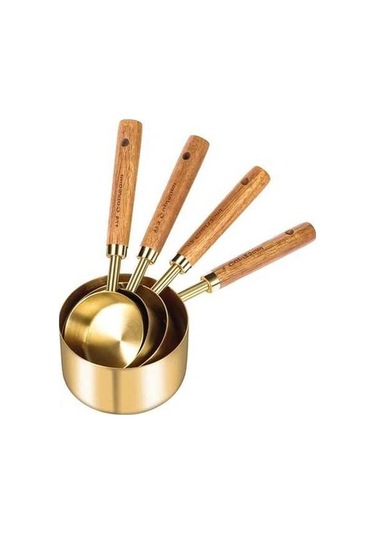 Besthome1 8 Parça Çelik Kupa Kaşık Seti, Metrik/amerikan Ölçüleri, Ahşap Saplı, Pastacılık Fırın İçin Diğer