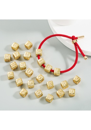 İngilizce Mektup Boncuk Bilezik Pirinç Mikro Kakma Çift Kırmızı Dize Çekme Dıy Bilezik Takı, Stil: K Çok Renkli