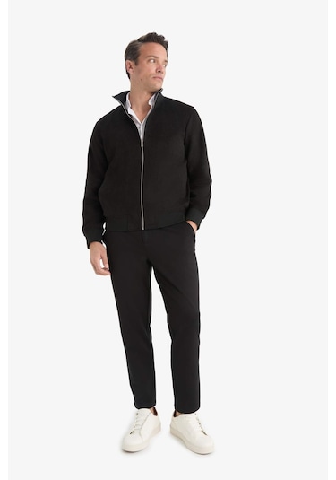 Defacto Slim Fit Dar Kesim Dik Yaka Fermuarlı Süet Mont D1524ax25aubk27 Siyah