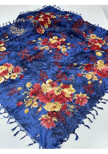 Sökme Boncuklu Pamuk Yazma - 05650 Saks Mavisi