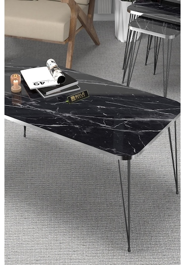 Orta Sehpa Kr Siyah Tel Ayak Gümüş Bendir Siyah