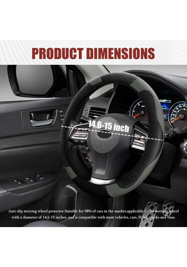 Yaleker Kabuk Korumalı Deri Direksiyon Kılıfı - Karbon Fiber Stili, Kaymazsız, 37-38 Cm, Evrensel Uyum, Gri Gri