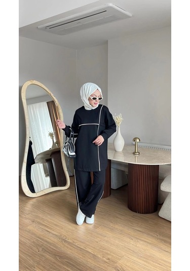 Olivia Kadın Mevsimlik Penye Alt Üst Spor Ve Rahat Tesettür İkili Takım Siyah