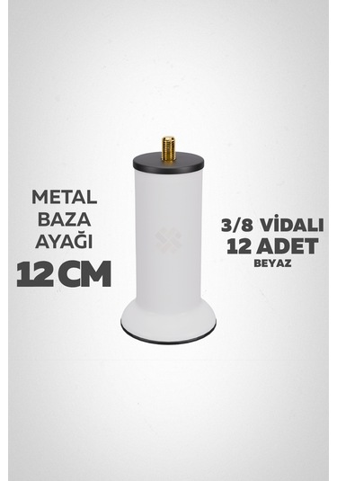 Baza Ayağı 12 Cm 3/8 Vidalı 12 Li Set Metal Beyaz Yatak Mobilya Ayağı Kalın Vida Beyaz 3/8 12 Cm