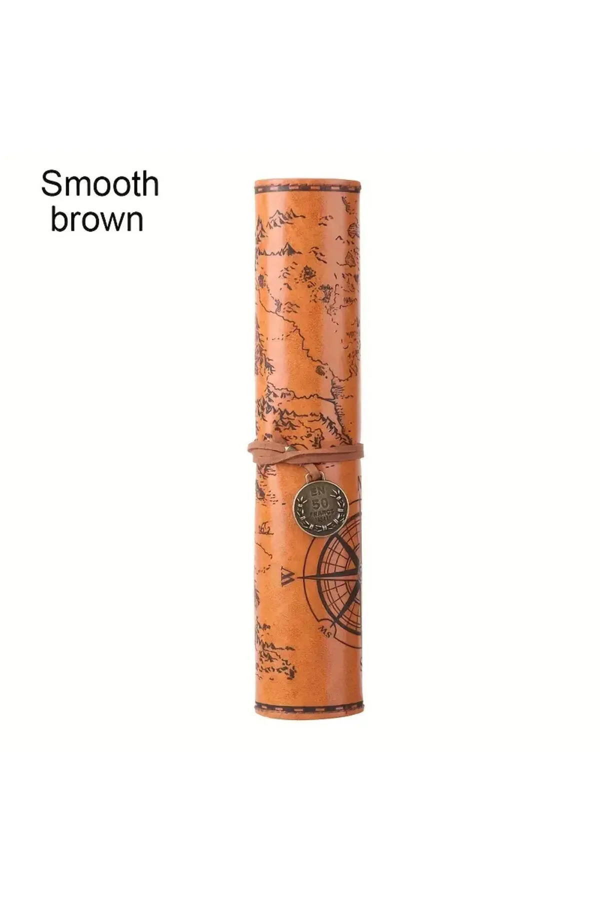 Yaratıcı Hazine Haritası Retro Kalem Kutusu Deri Büyük Kapasiteli Rulo Kalem Çantası Açık Kahverengi