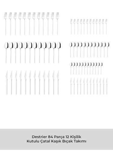Emsan Destrier 84 Parça 12 Kişilik Kutulu Çatal Kaşık Bıçak Takı Gümüş