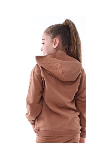 Zuzunga Basic Kapüşonlu Şardonlu Kanguru Cep Detaylı Çocuk Sweatshirt 3-10 Yaş Kahverengi