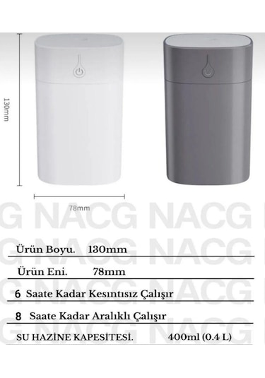 H2o Humidifier 400 Ml Taşınabilir Hava Nemlendirici Buhar Makinesi Ve Aroma Difüzörü -1257