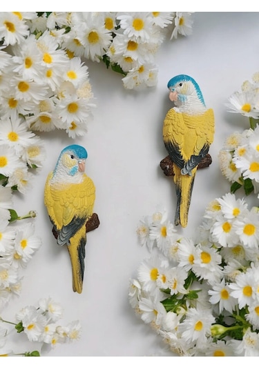 2 Adet Sarı El Boyaması Muhabbet Kuşu Duvar Balkon Bahçe Süsü