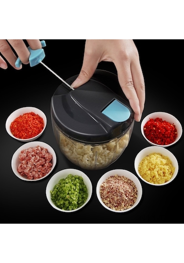 Teltree El İle Sarımsak Dilimleyici - 500ml Büyük Hacimli, Üç Bıçaklı, Zencefil Ve Soğan İçin De Kullanılabilir, Temizliği Kolay Mutfak Aleti Gri Gri