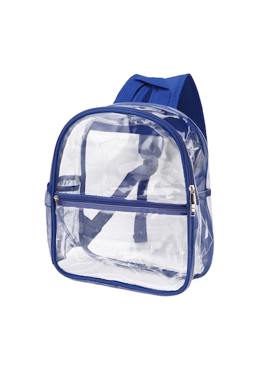 Skycity Su Geçirmez Şeffaf Pvc Sırt Çantası - Güvenlik Kontrolü İçin, Günlük Kullanım, Spor, Seyahat, Büyük Kapasite Mavi Ön Cep