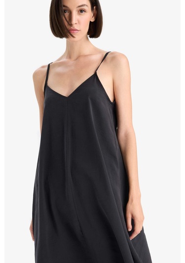 Defacto V Yaka Modal Askılı Midi Elbise F6466ax25smbk81 Siyah