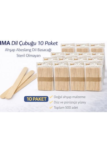 İma Dil Çubuğu 50 Adet Ahşap Abeslang Steril Olmayan Tahta Dil Basacağı 10 Paket