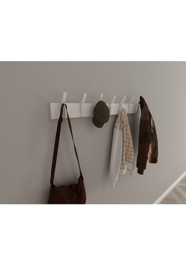 Hepsi3boyutlu Modern Duvar & Kapı Kanca Askılık - 7 Adet Beyaz Kanca Askılık - Model No : 3 Beyaz