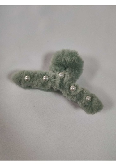 Büyük Boy İnci Peluş Mandal Toka 12 Cm Yeşil