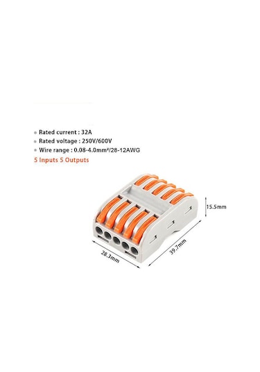 Hızlı Kablo Ekleme Aparatı - 5 li Kablo Birleştirici - 1 Adet