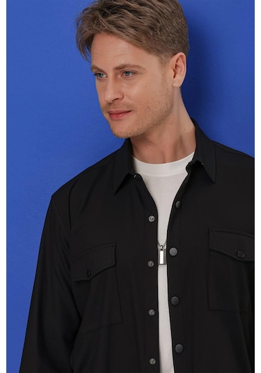 Efor G 1552 Slim Fit Siyah Klasik Gömlek Siyah