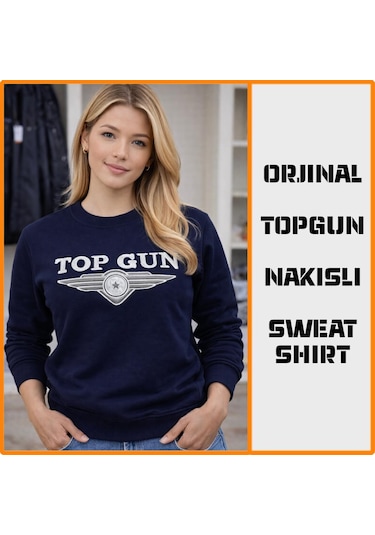 Top Gun Nakıslı Sweat Blu Mavi