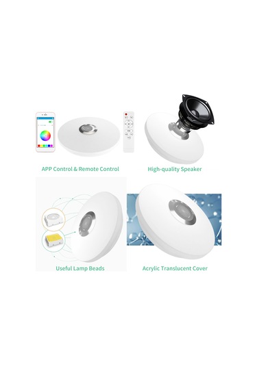 Led Plafonyer Bt Hoparlörlü Led Müzik Tavan Lambası App Kontrolü Çok Renkli