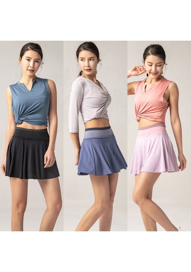 Skycity Spor Etek Şort: Nefes Alabilen, Hızlı Kuruyan, Yüksek Belli Antrenman Eteği Cep Detaylı SiYAH