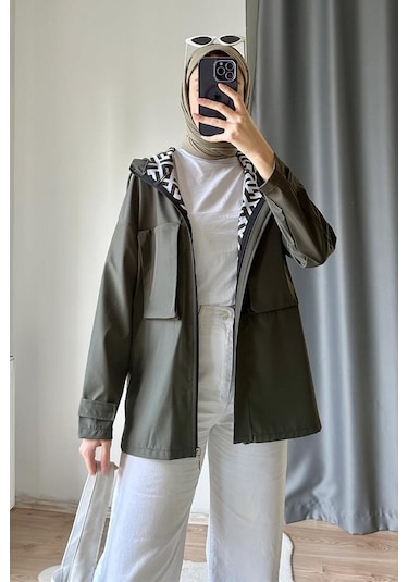 Cep Detaylı Kısa Trençkot Brc1907 Haki 001