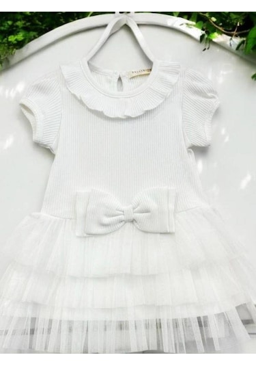 Zekids Kız Çocuk Fitilli Tütülü Elbise-14525 Beyaz