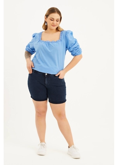 Myline Paçası Katlı Denim Şort