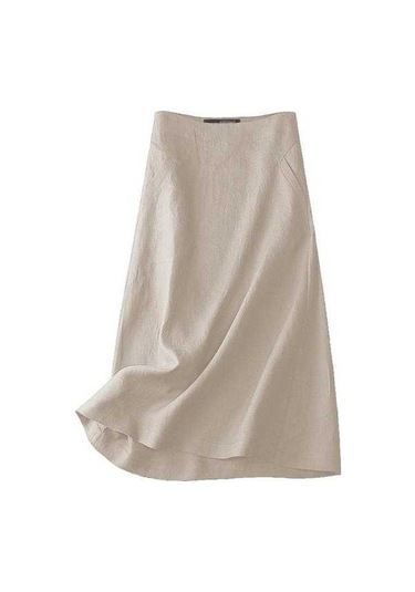 Fastbuy Bayan Yaz Fermuarlı Pamuk Etek - Keten Karışımı, Bej Renk Bej