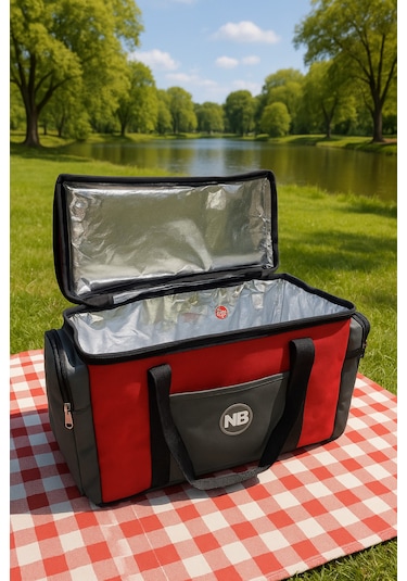 Newbag Yandan Cep Yalıtımlı Soğutucu El Askılı Kamp Çanta-krm Gri Kırmızı - Gri