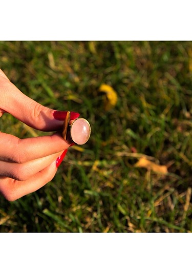 Doğal Taş Pembe Kuvars Ayarlanabilir Kadın Yüzük Aşk Taşı Euy2pk