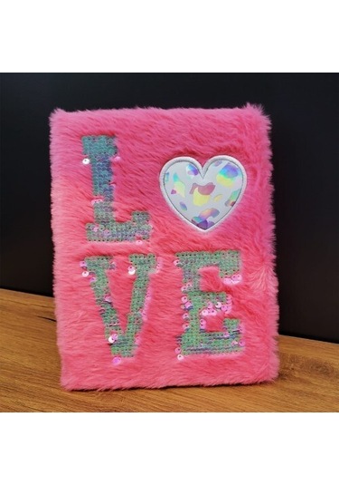 90701798306621000f - Love Tasarımlı Peluş Kapaklı Defter Hediyelik