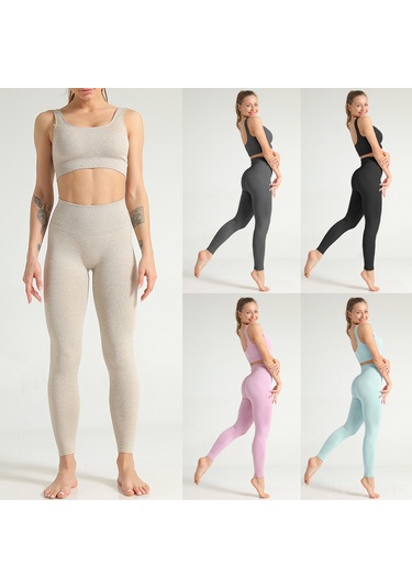 Skycity Kadınlar İçin Hızlı Kuruyan Yoga Ve Spor Seti - Sütyen Üst + Yüksek Bel Pantolon SiYAH Siyah