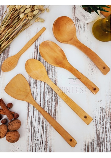 Ahşap Tahta Mutfak Kaşık Seti 5 Parça Kayın Şimşir Ağacı 5-2