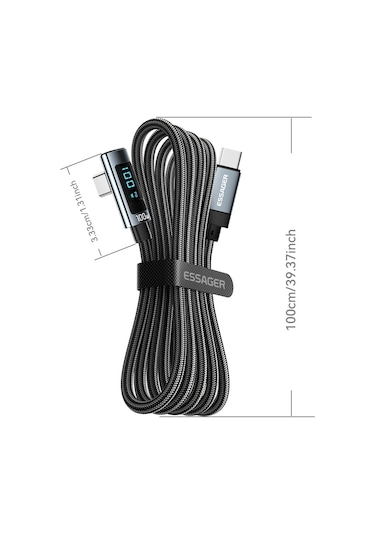 Essager Ex-47 1m Dirsek 100w Tip-c-type-c Şarj Veri Kablosu Dijital Ekran Usb-c Şarj Kablosu