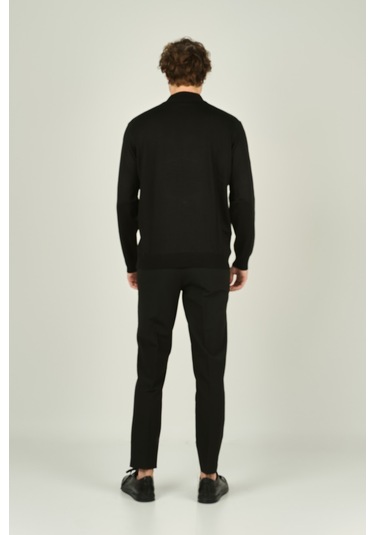 Ateş Triko Erkek Yarım Balıkçı Yaka Yün Kazak 0004 Siyah Siyah