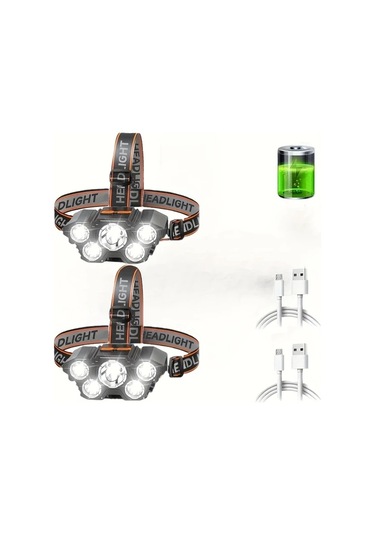 Brightnova 1 Adet Led Headlamp Şarj Edilebilir Güçlü 5 Ledli Taşınabilir Headlight 1 Usb Kampçılık Acil Durum Aydınlatma Balıkçılık Işık Altın