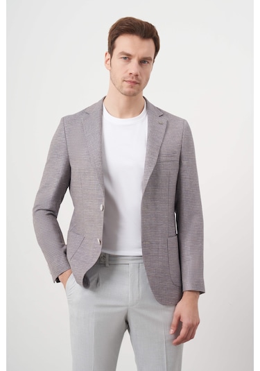 Erkek Lacivert Dokuma Slim Fit Torba Cep Mono Yaka Spor Ceket 24ys002002200 Lacivert