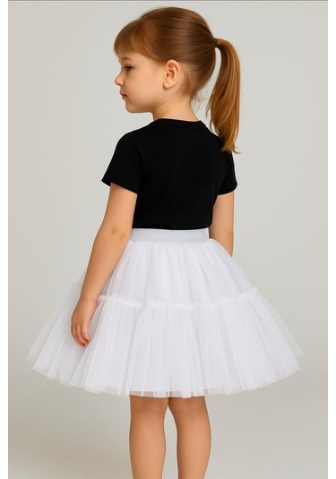 Gala Altı Fırfırlı Tütülü Kız Çocuk Etek Beyaz