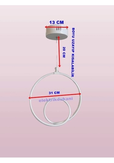 Dmr Tekli Dikey Çift Halka Sarkıt Led Avize Beyaz Kasa Üç Renk 6500k/4000k/3000k Beyaz/ılık Beyaz/s Çok Renkli