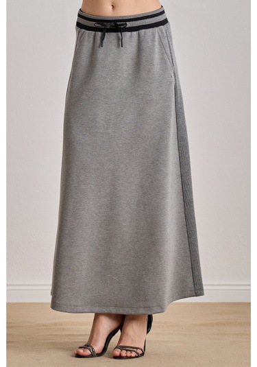 Yandan Cepli Gri Örme Etek Gri