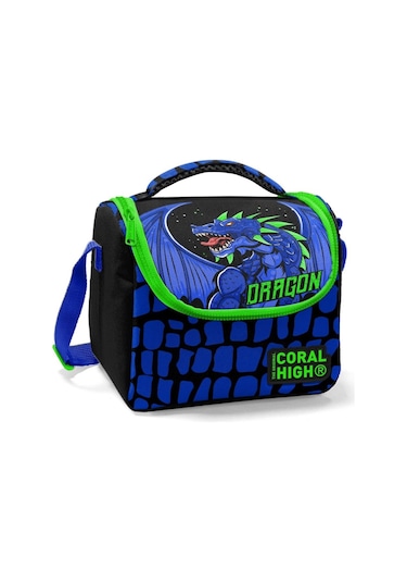 Coral High Erkek Çocuk Yalıtımlı Beslenme Çantası - Siyah Mavi Yeşil Dragon