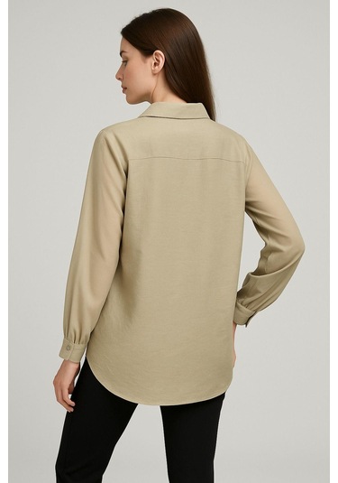 Kadın Bej Şifon Kol Gömlek - Düğmeli, Şık Ve Zarif Tasarım Günlük Ve Ofis Kullanımına Uygun Çok Renkli