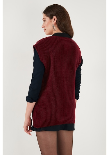 Lela V Yaka Örme Triko Bayan Süveter 4616105Y Bordo