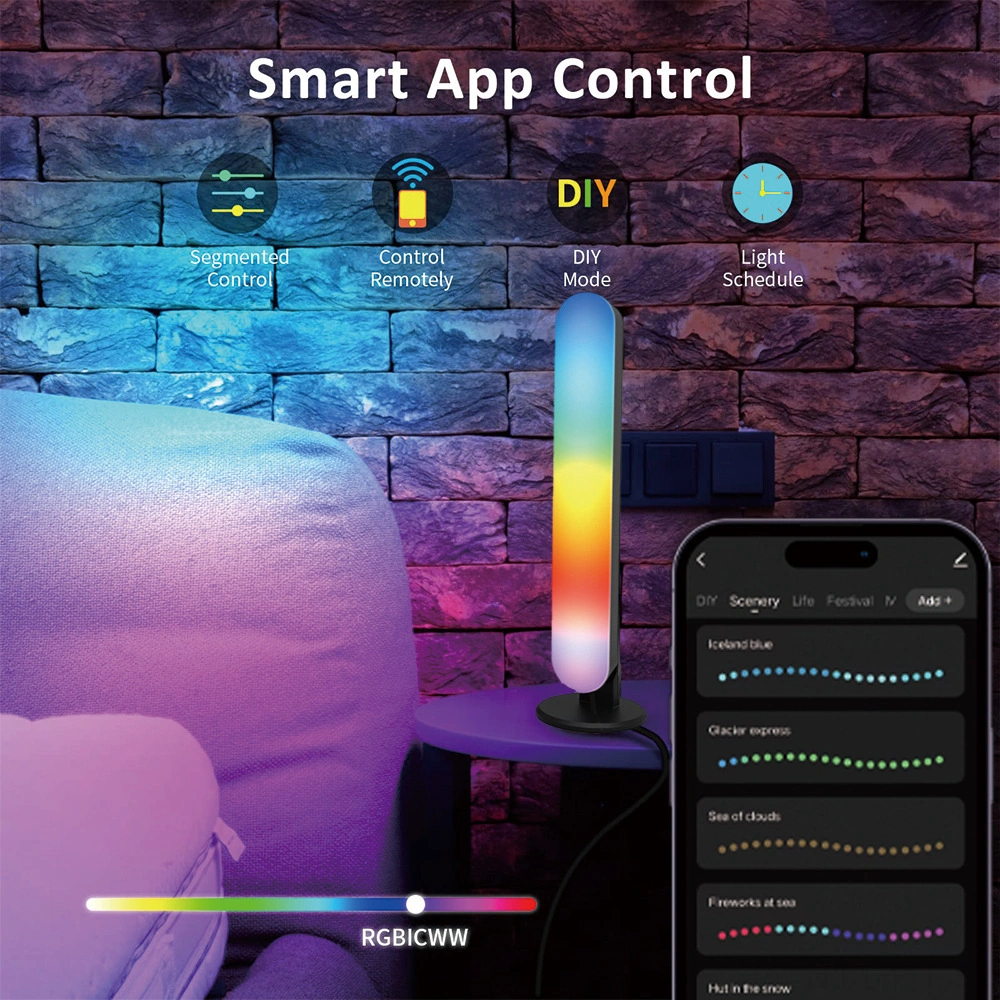 Folinda Rgb Led Müzik Rhythm Işıklı, Bluetooth Ve Wi-fi İle Kontrollü, Oyun Ve Ev Dekoru İçin Akıllı Stüdyo Ambiyans Lambası 2 Adet Renkli