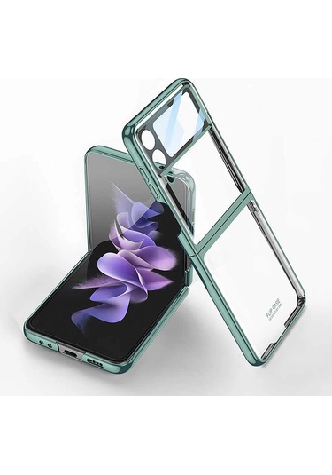 Galaxy Uyumlu Z Flip 4 Kılıf Zore Kıpta Lensli Kapak Koyu Yeşil