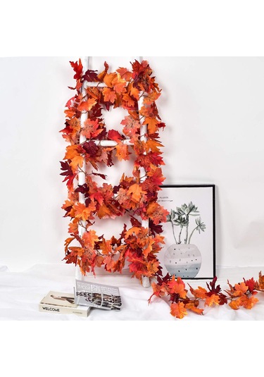 2'li Paket Sonbahar Akçaağaç Yaprağı Çelengi, 5,9 Feet/adet Asılı Çelenk Yapay Sonbahar Yaprağı Çelengi Şükran Günü Dekoru Ev Düğün Şömine Qd Kahverengi